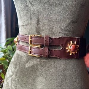 ULTRA RARE Edouard Rambaud Leather & Gold Belt, Bohemian Belt, Funky Belt